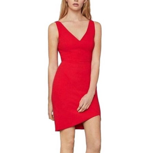 BCBGMAXAZRIA Red Sleeveless Double-V Asymmetrical Mini Tulip Cocktail Dress 8 - Picture 7 of 7